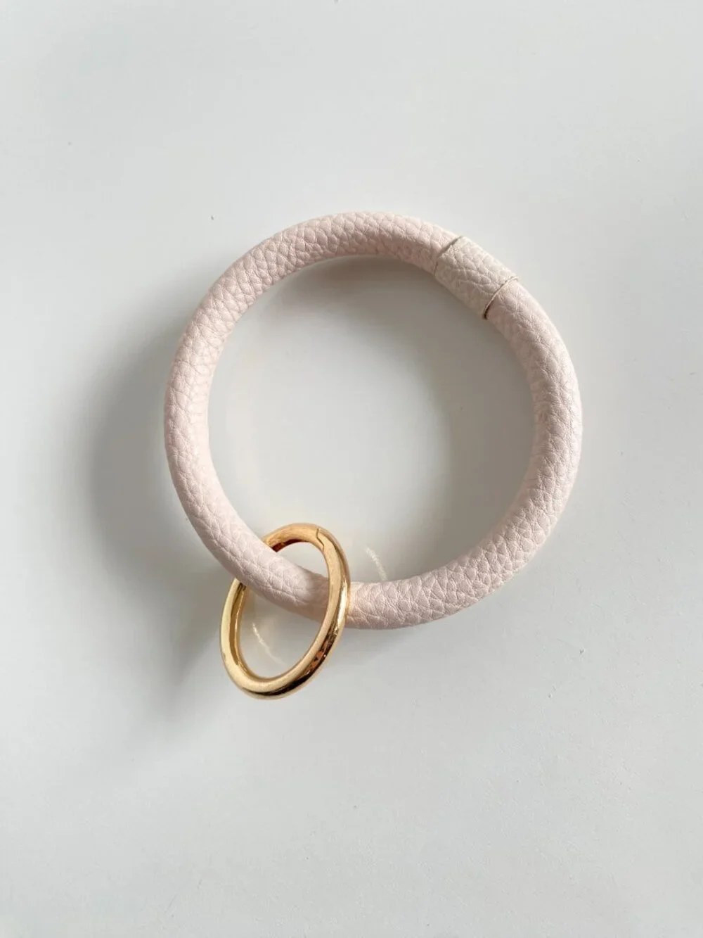 Leather Big O Key Ring Bracelet Keychain Blush Pink Gold-tone Hardware